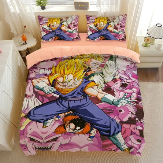 Housse de Couette Dragon Ball - Vegito Super Saiyan, Gotenks et Super Buu