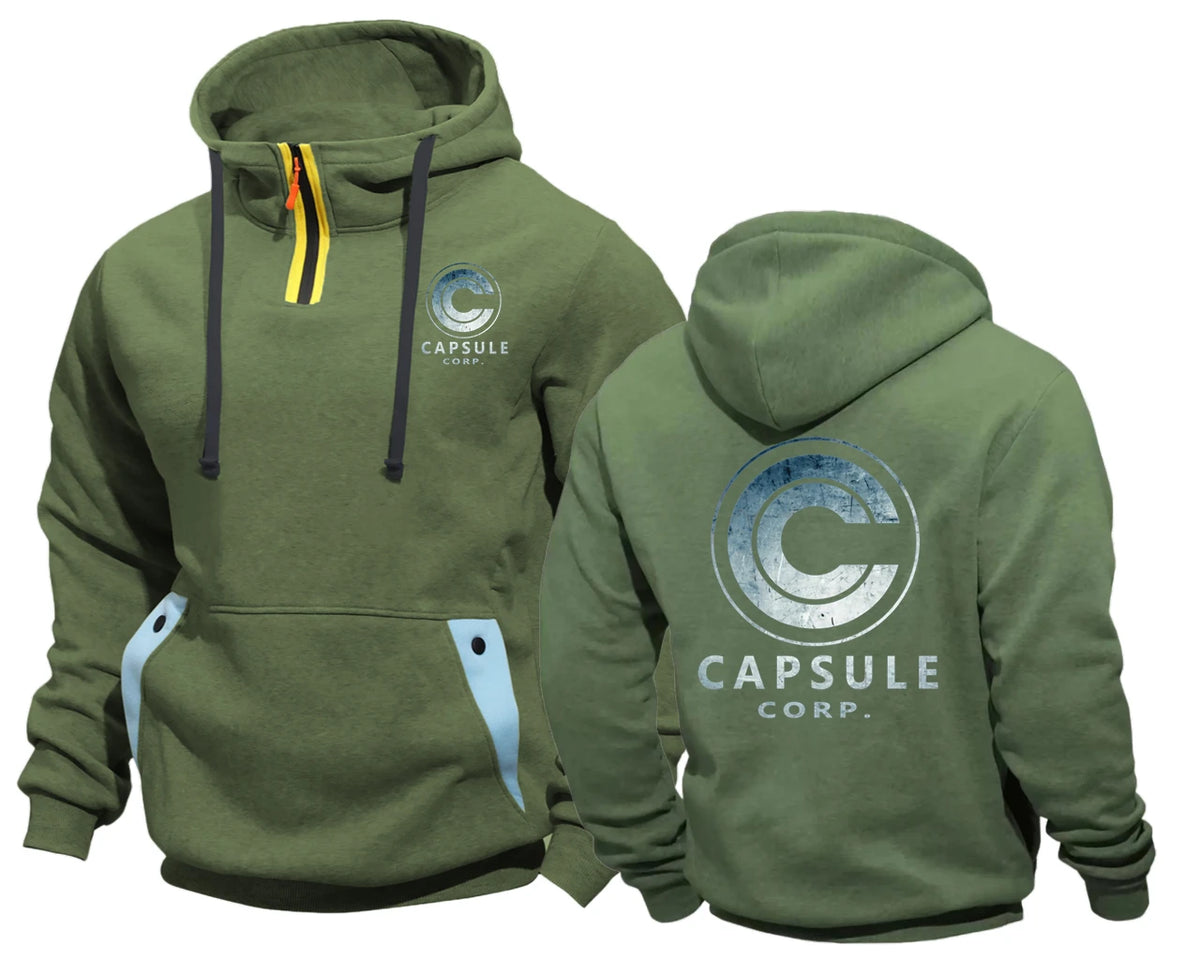 Sweat à Capuche Dragon Ball - Capsule Corp Col Zippé - Vert Kaki