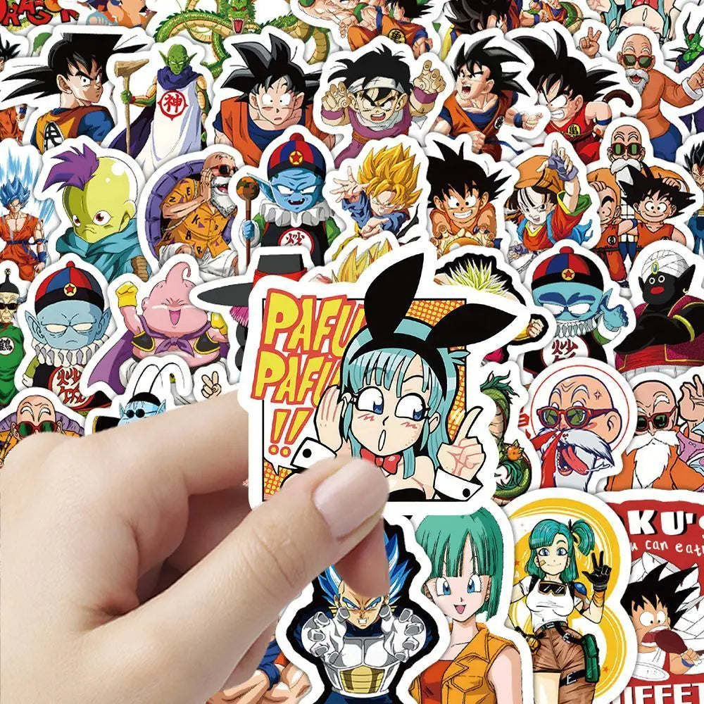 Lot de 100 Autocollants Dragon Ball - Bulma, Goku Enfant et Tortue Géniale
