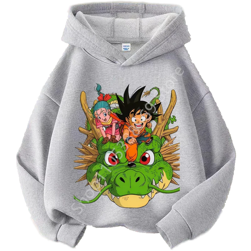 Sweat à Capuche Enfant Dragon Ball - Goku et Bulma sur Shenron - Gris
