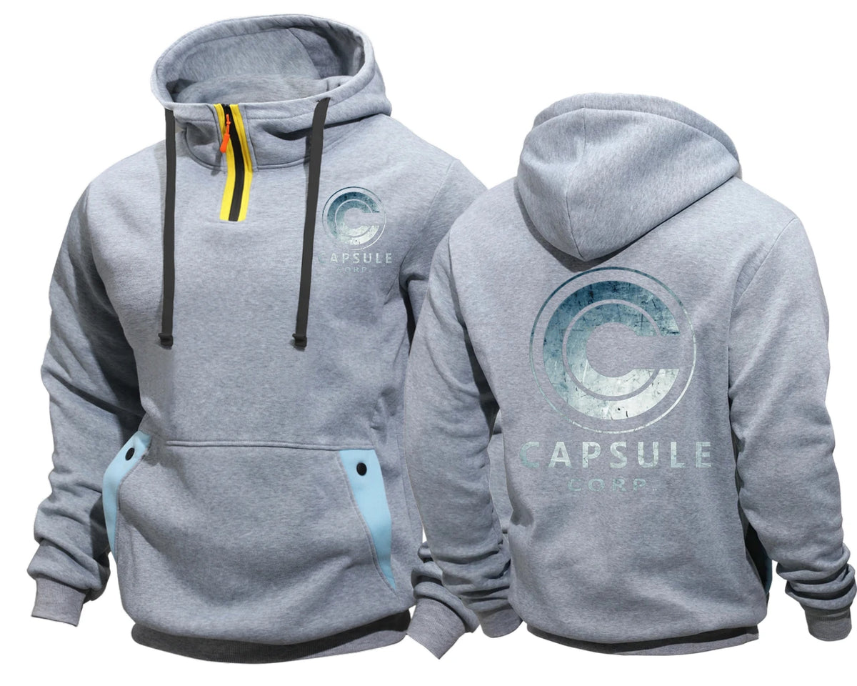 Sweat à Capuche Dragon Ball - Capsule Corp Col Zippé - Gris Clair
