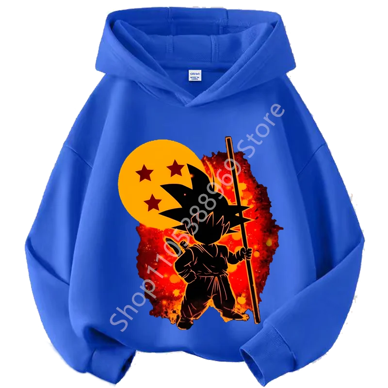 Sweat à Capuche Enfant Dragon Ball - Goku Enfant Silhouette et Boule Étoilée - Bleu