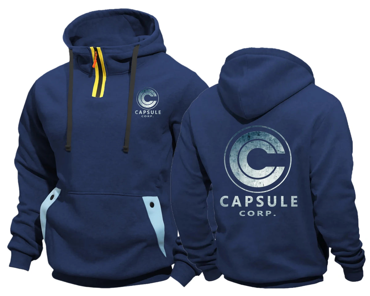 Sweat à Capuche Dragon Ball - Capsule Corp Col Zippé - Bleu Marine