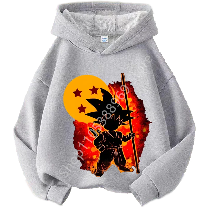 Sweat à Capuche Enfant Dragon Ball - Goku Enfant Silhouette et Boule Étoilée - Gris