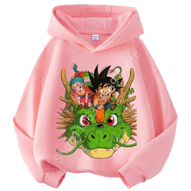 Sweat à Capuche Enfant Dragon Ball - Goku et Bulma sur Shenron - Rose